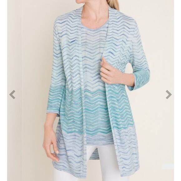 Chico’s Women’s Size 3XL Blue Wavy Blue Striped Open Cardigan Sweater - Picture 8 of 8